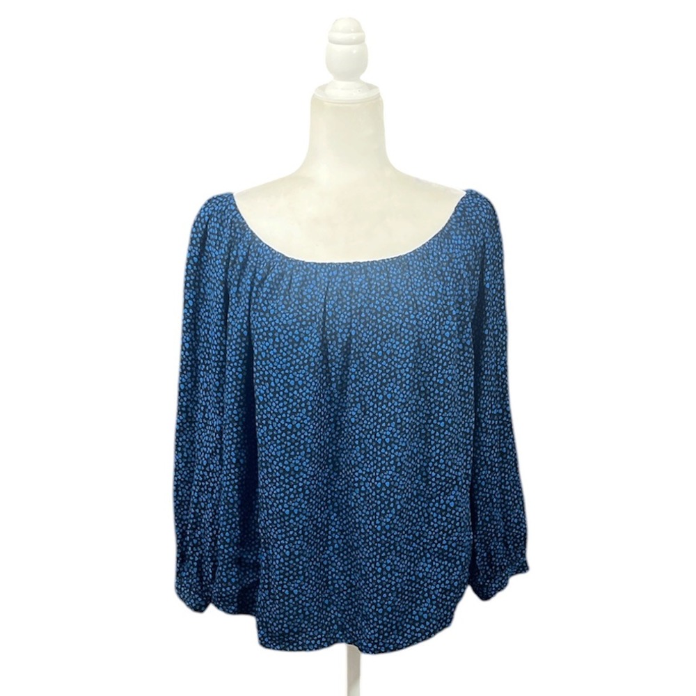 Gap Smocked Peasant Off Shoulder Blouse Top Size Medium Black with Blue Hearts